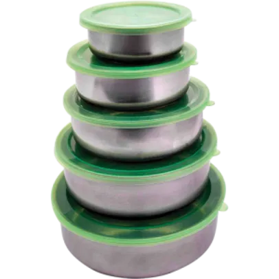 Conjunto de Potes Aço Inox com Tampa de Plástico 5 Peças - Casita - R$12