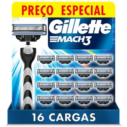 Gillette Mach3 Carga para Aparelho de Barbear Recarregável com 3 Lâminas Afiadas por Mais Tempo, 16 Uds