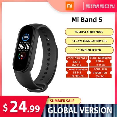 Smartband Xiaomi Mi Band 5 VERSÃO GLOBAL (NOVOS USUÁRIOS) R$82