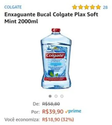 (Prime)Enxaguante Bucal Colgate Plax Soft Mint 2000ml