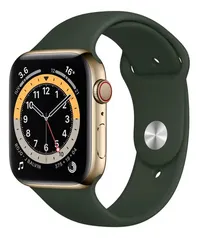 Apple Watch  Series 6 (GPS+Cellular) - Caixa de  aço inoxidável dourado de 44 mm - Pulseira esportiva verde chipre