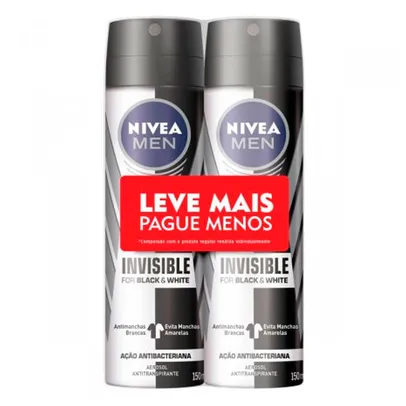 (R$5,99 cada) Kit Desodorante Aerosol Nivea B&amp;W Masculino 150ml Com 2 Unidades