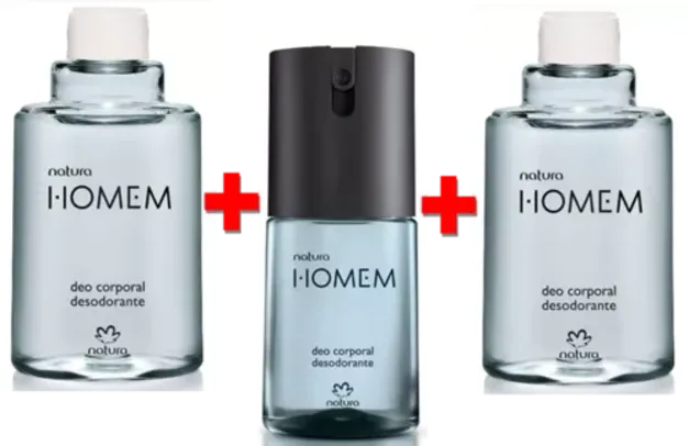 (App/1ª Compra/Desc. Progressivo) Desodorante Corporal Natura Homem - 100 ml + 2 Refis Deo Corporal Natura Homem - 100ml