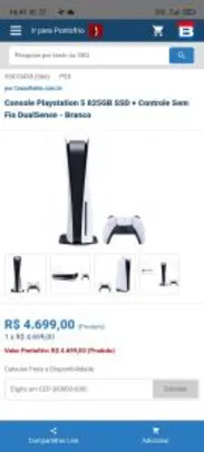 Console Playstation 5 825GB SSD + Controle Sem Fio DualSense - Branco | R$4699