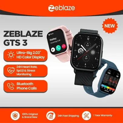 [3 Pçs] R$112,54 [Taxa Inclusa/Moedas] Smartwatch Zeblaze GTS 3 