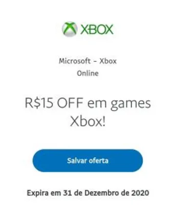 R$15 OFF em games Xbox | Paypal