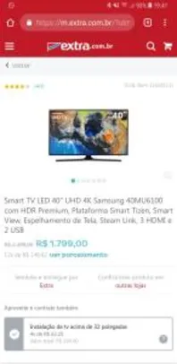Smart TV LED 40" UHD 4K Samsung 40MU6100 com HDR Premium - R$1789