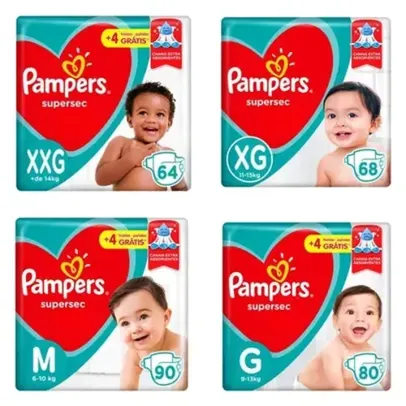 Fralda Pampers Supersec - M(90) G(80) XG(68) XXG(64)