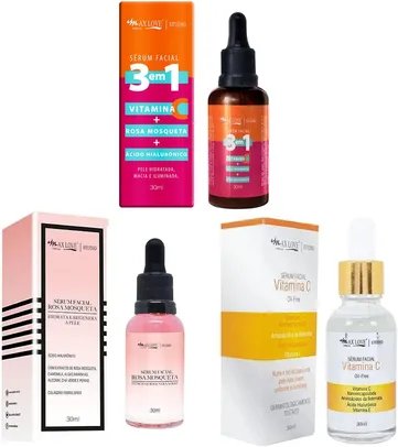 [🇧🇷] [1 °Compra R$16,84] Kit c/ 3 Sérum Max Love Vitamina C + Sérum 3 em 1 + Sérum Rosa Mosqueta  