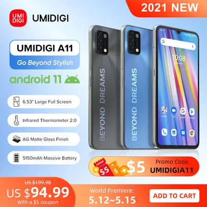 Smartphone Umidigi A11 4GB + 128 GB - versão global | R$564