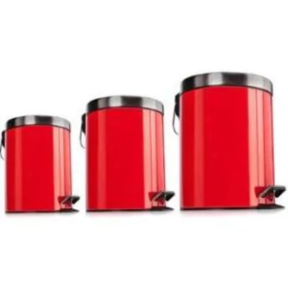 [Walmart] Kit de Lixeiras Inox Mainstays Premier com 3 Unidades Vermelho por R$ 60