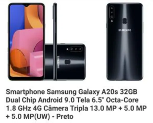 [Ame R$810] Smartphone Samsung Galaxy A20s | R$ 854