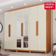 Guarda-Roupa Casal 100% MDF 6 Portas e 4 Gavetas Espanha Com Espelho - Tudo de Móveis