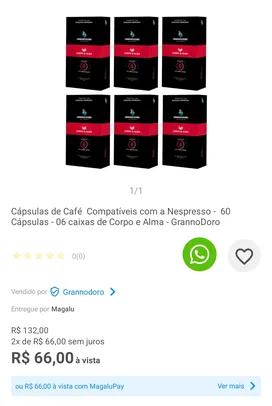 Cápsulas de Café  Compatíveis com a Nespresso -  60 Cápsulas - 06 caixas de Corpo e Alma