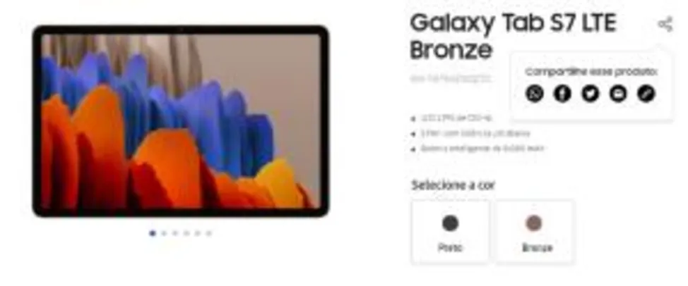 Galaxy Tab S7 LTE Bronze R$4409