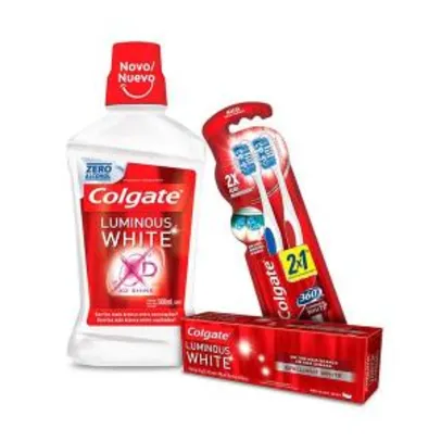 Kit Colgate Luminous White Creme Dental + Enxaguatório + Escova por R$ 16