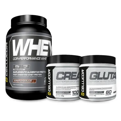 Kit Whey Cellucor Chocolate + Creatina + Glutamina