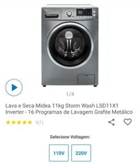 Lava e Seca Midea 11kg Storm Wash LSD11X1 Inverter | R$ 2753