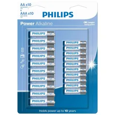 Pilha Alcalina Philips AA Pequena 10 Unidades + AAA Palito 10 Unidades