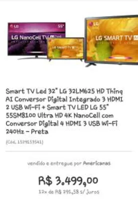 [AME-R$2540] Smart tv LG nanocell 55 + smart tv LG 32