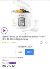 Panela Elétrica de Arroz Mondial Bianca Rice 5 | R$76