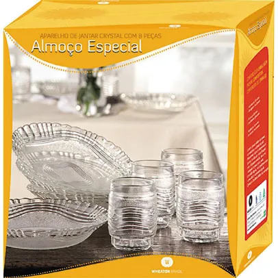 (AME R$ 24,99) Aparelho De Jantar 8 Peças De Vidro Cristal Almoço Especial- Wheaton Brasil