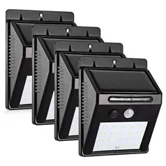 Kit Com 4 Luminarias Solar 20 Leds Com Sensor De Presença Automático