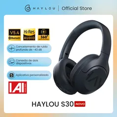 Headphone Sem Fio HAYLOU S30 Bluet 5.4, Canc de Ruído Adaptável de 43 dB, Driver de 40mm, 80 Hrs de Reprodução 