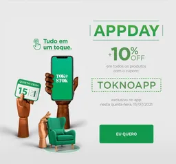 [VALIDO HOJE DIA 15/07] [APP] Cupom 10% de desconto no APP Tok&Stok