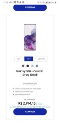 Saindo por R$ 2974: Smartphone Samsung Galaxy S20+ Cosmic Gray/Cloud Blue | R$2.974 | Pelando