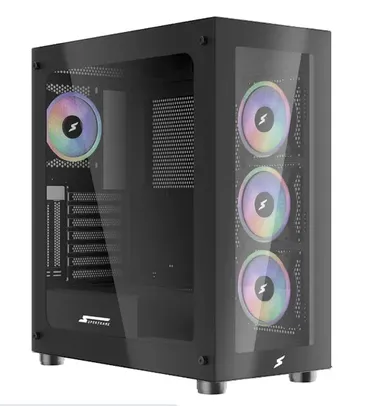 Gabinete Gamer SuperFrame Glass, Mid Tower, RGB, Vidro Temperado, ATX, Black, Sem Fonte, Com 4 Fans