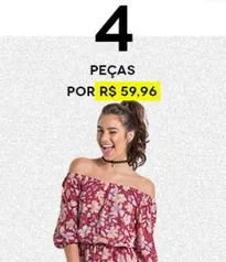 4 peças vestuário feminino por R$59,96 na Posthaus