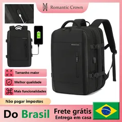 [Moedas R$ 144/Do Brasil] Mochila Viagem 17.3" Romantic Crown, Carregador USB