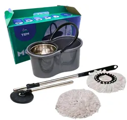 Mop Com Centrifuga Inox e Cabo em Inox Com 2 Refil de Microfibra 9 Litros