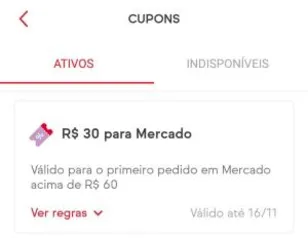 [1ª Compra] R$30 OFF acima de R$60 em Mercados no Ifood