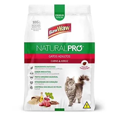 REC- Ração Baw Waw Natural Pro para gatos adultos sabor Carne e Arroz - 2,5kg - PRIME DAY