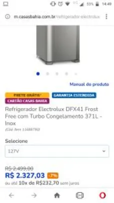 Refrigerador Electrolux DFX41 Frost Free com Turbo Congelamento 371L - Inox | R$2.327