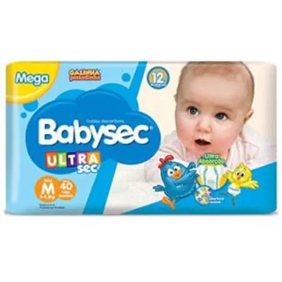 Babysec M, cada fralda sai a 0.66 centavos, Pack com 44 - R$26