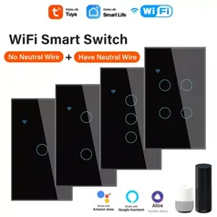 Interruptor de Luz Inteligente Wi Fi, Tuya - 4 teclas- Compatível com Alexa e Google Home