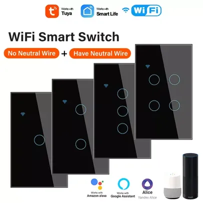 Interruptor de Luz Inteligente Wi Fi, Tuya - 4 teclas- Compatível com Alexa e Google Home