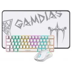 Combo Gamer Gamdias HERMES E4 3 Em 1, Rainbow, Teclado Mecânico, Switch Blue, Mouse 12800DPI, Mousepad, White