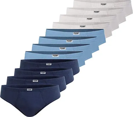 Kit 12 Cuecas Slip Algodão, Duomo, Masculino, Marinho/Azul/Branco