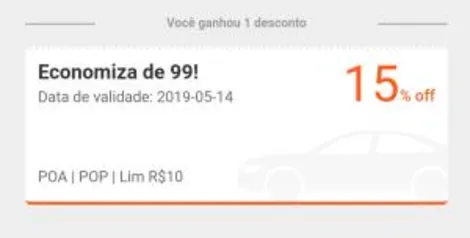 [POA] 15% OFF em uma viagem na 99Pop