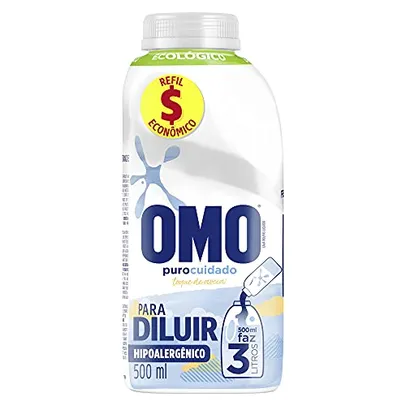 Lava-Roupas Líquido para Diluir Omo Puro Cuidado Frasco 500ml Refil Econômico, OMO