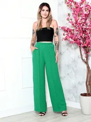 Calça Pantalona Duna Feminino de Cor Sólida Ocasional