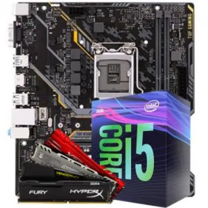 Kit Upgrade Placa Mãe Asus TUF H310M-Plus Gaming LGA 1151 + Processador Intel Core i5 9400F 2.90GHz + Memória DDR4 8GB 3000MHz R$1789