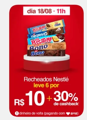 6 unidades de Biscoito recheado passatempo chocolate 130g nestle