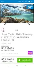 Smart TV 4K LED 58” Samsung UN58RU7100 - R$2.564