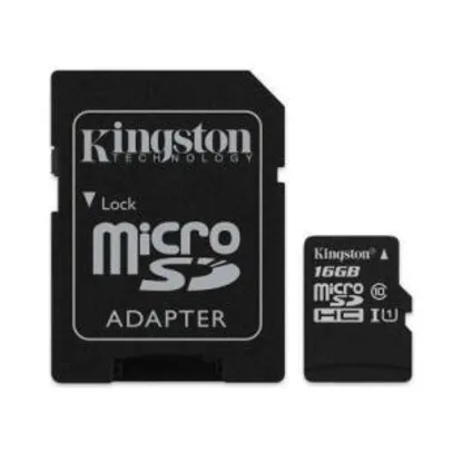 Cartao De Memoria 16gb Microsd Kingston Classe 10 Com Adaptador - Sdcs/16gb | R$20
