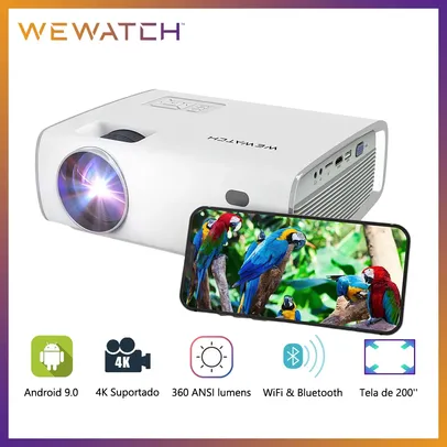 [Br] Projetor WEWATCH S1 360 Ansi Lumens, 1080p, 5G Wifi, Suporte 4K, Android 9.0